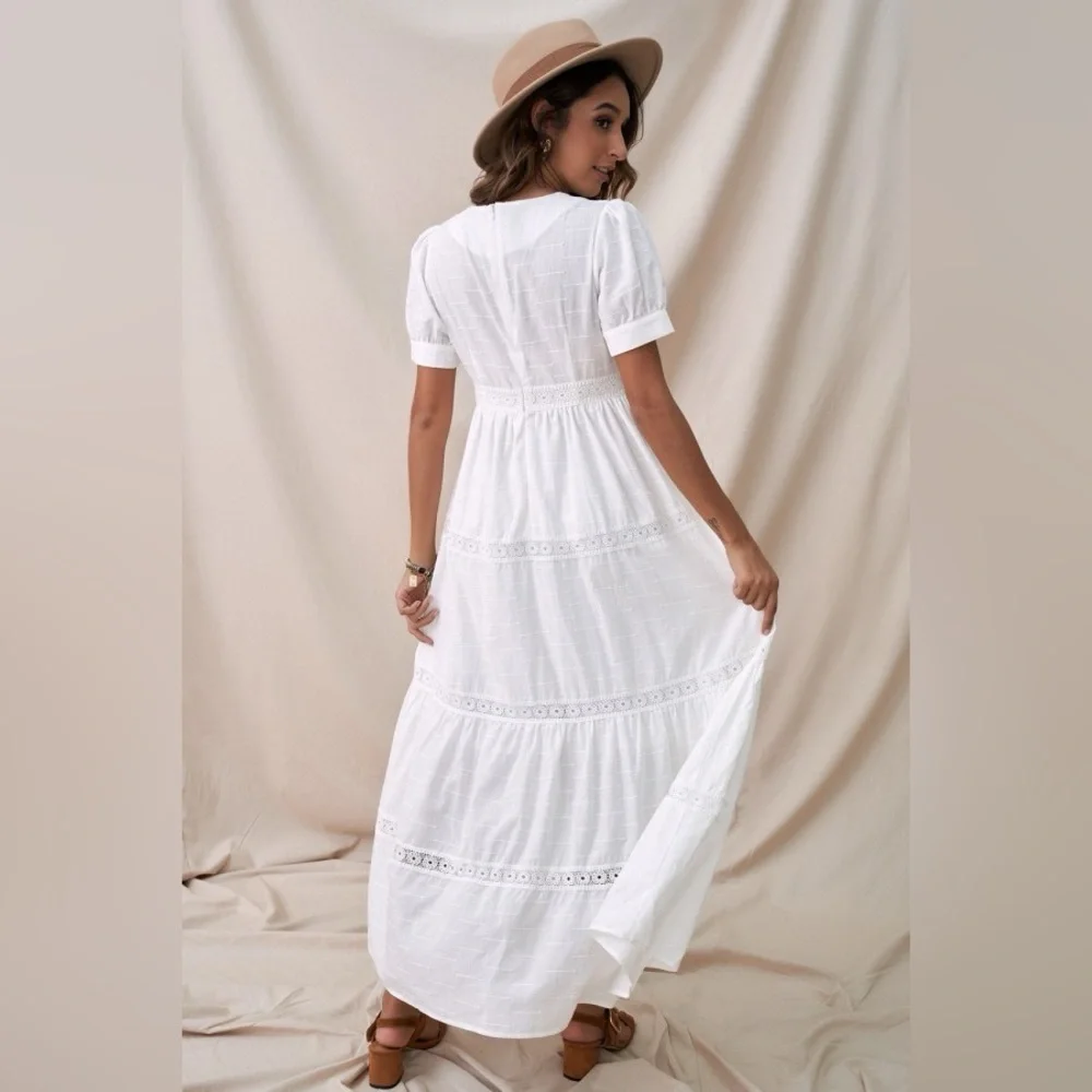 NWOT Petallush short sleeve V-neck cotton a-line maxi dress size medium M  b44